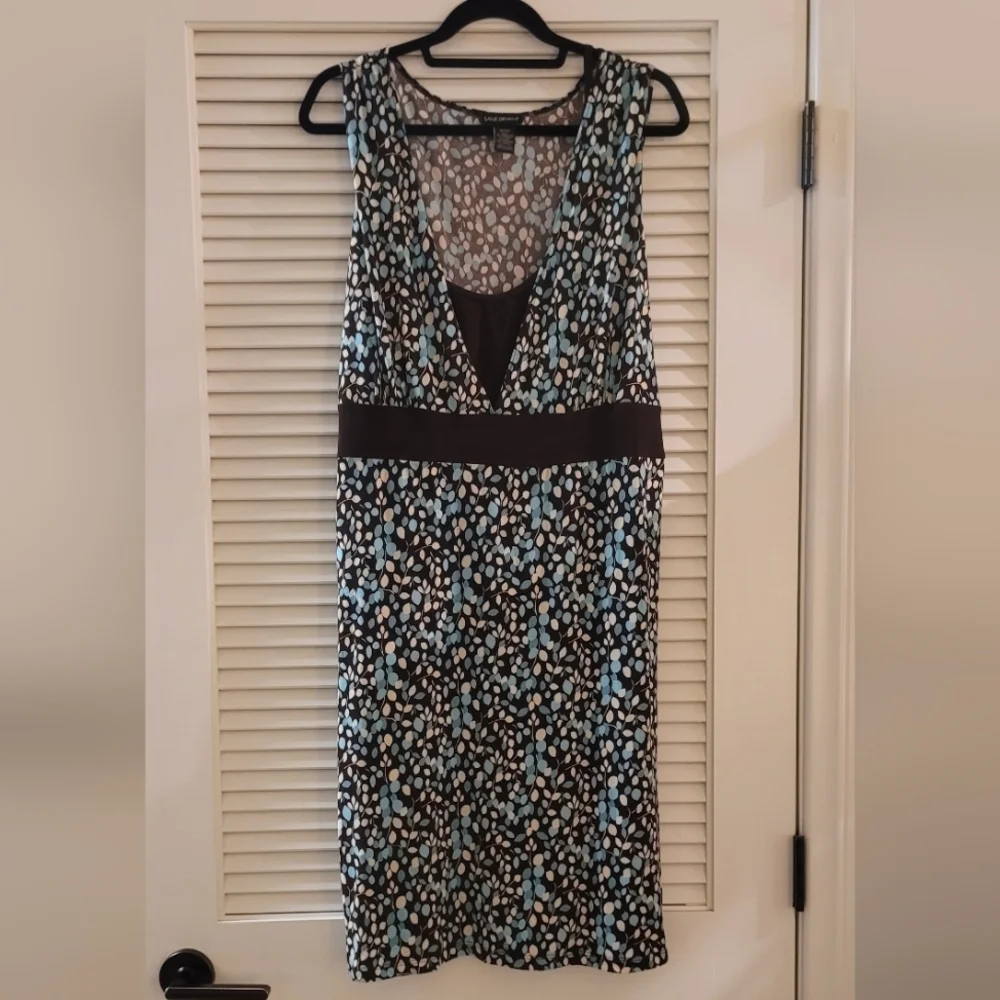 Lane Bryant- (Plus-Size) Leaf Pattern Sleeveless Dress With Back Tie